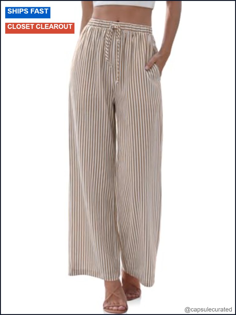 Linen Blend Wide Leg Palazzo Drawstring Lounge Pajama Pants With Pockets